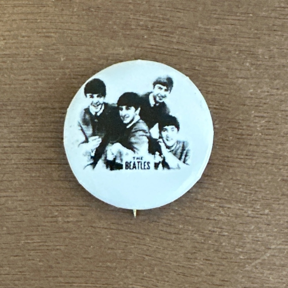 Original 1964 NEMS Beatles Pinback Button Black & White Fab Four